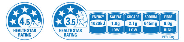example health star rating label